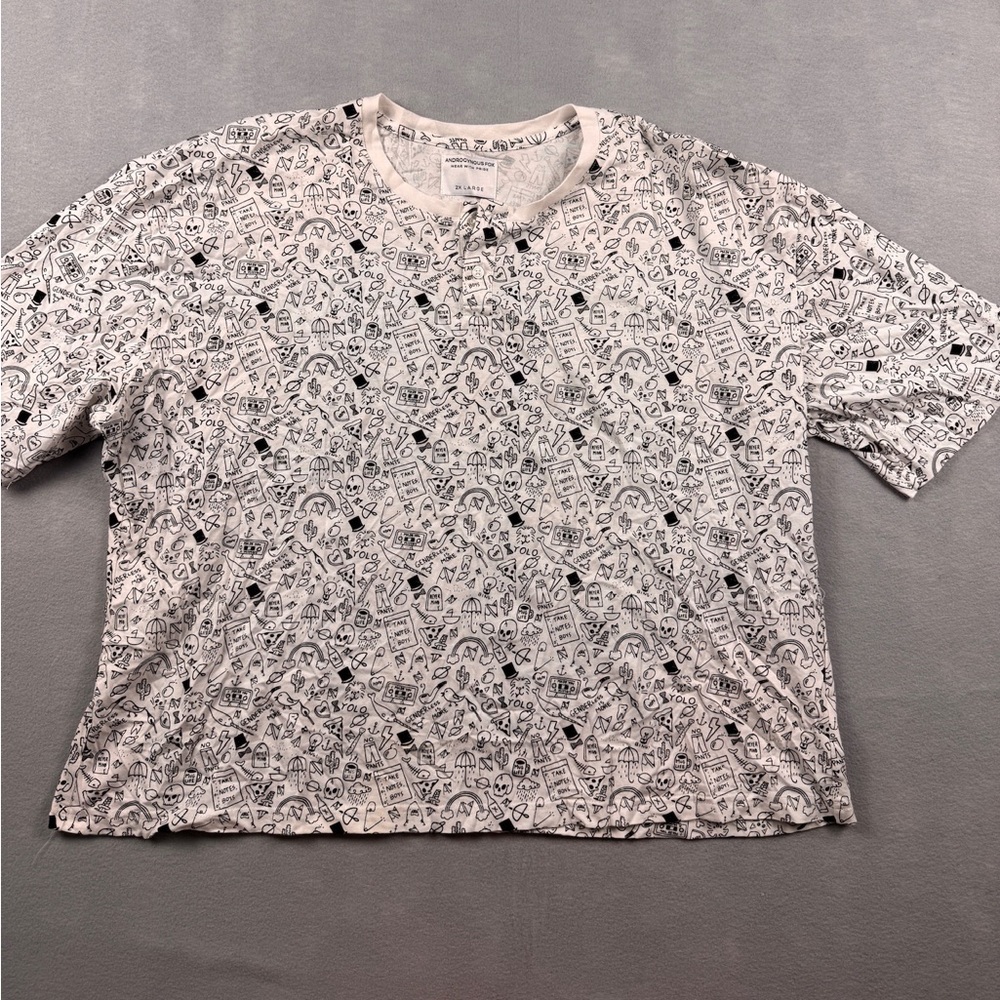 Androgynous Fox White Shirt With Black Doodle Print 2X Wear With Pride LGBTQIA